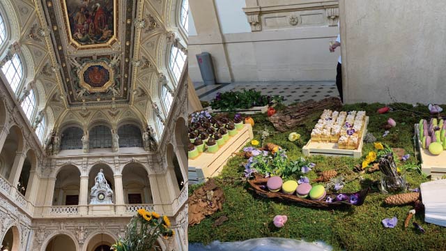 Left: The entrance hall of Lyon City Hall, Right: Beautiful reception buffet at the city hall