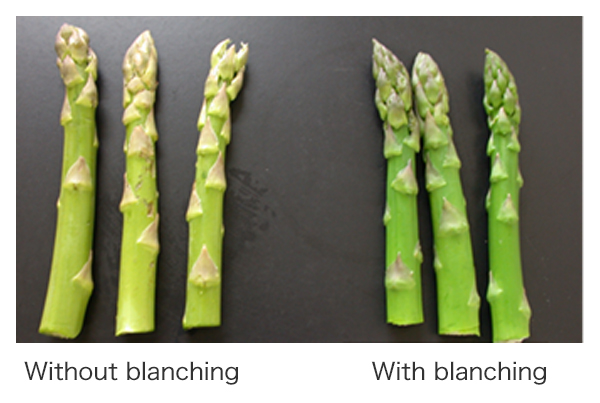Without blanching, asparagus loses its green color.