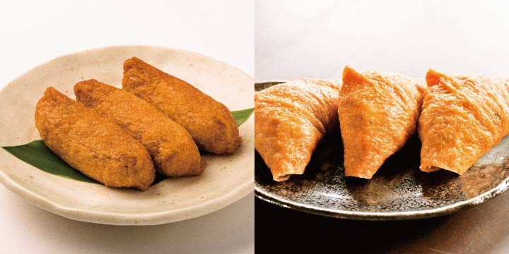Inari sushi, LEFT: Bale shape in East Japan, RIGHT: Triangle in West Japan