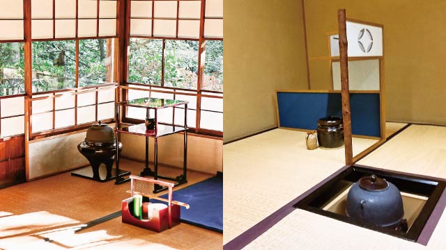 Summer to winter: A brazier (furo 風炉）and sunken hearth (ro 炉) with the round kettles (marugama 丸釜)