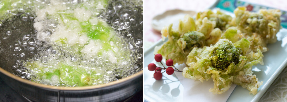 Tempura is king to cook mountain vegetables.