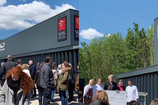 Left: A chocolatier, Séve of Lyon, Right:  Chef Vincent Guerlais, the Chairperson of Relais Desserts, on the far right