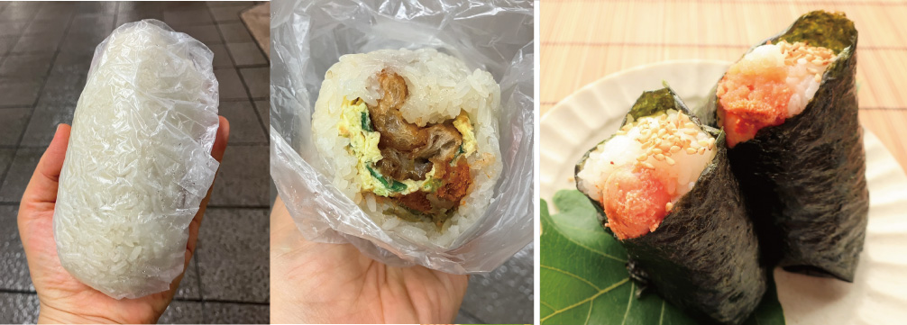 Left: Traditional Taiwanese rice balls are steamed glutinous rice with oversized fillings, which keep you full for a long time. <br>Right: Japanese-style rice ball, onigiri is made by non- glutinous rice.