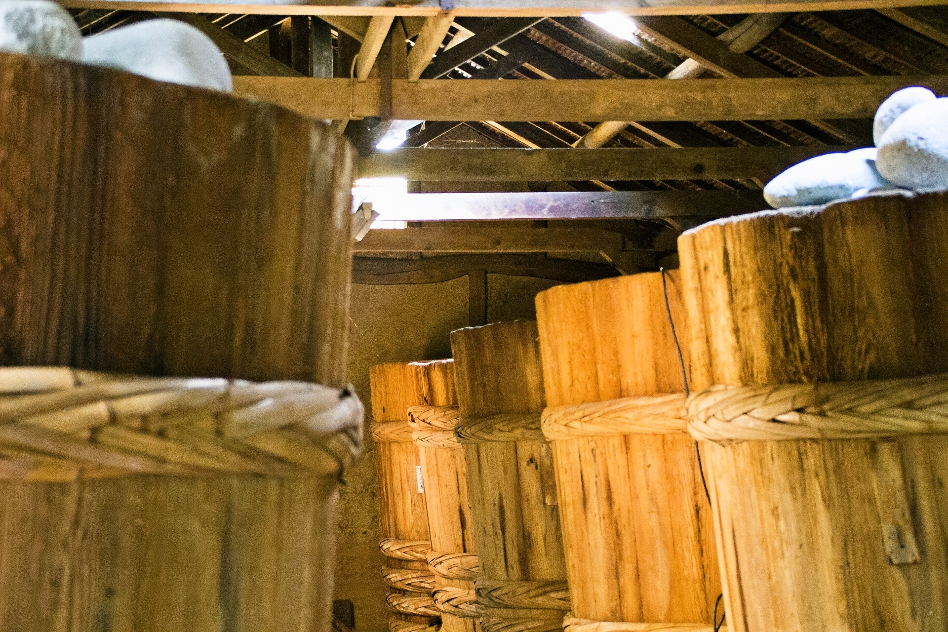 Koji is hard at work making great miso in the barrels.