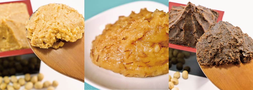 Left: Rice miso, Middle: Barley miso, Right: Bean miso