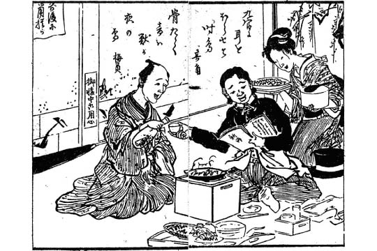 A beef pot (牛鍋 Gyu-nabe) restaurant appears in the early Meiji era (late 19th century). Beef pot is the prototype dish of sukiyaki today.