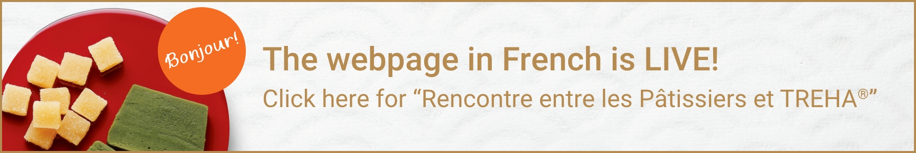 The webpage in French is LIVE! Click here for “Rencontre entre les Pâtissiers et TREHA®”
