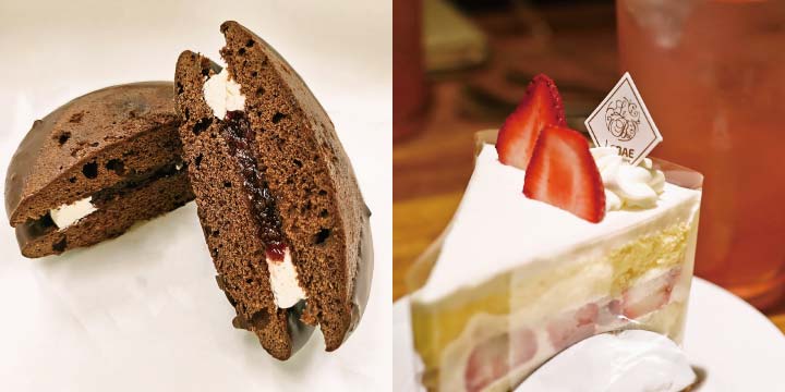 LEFT: Le Bae Bakery's best-seller of all time, chocolate pie, initiated Chef Bae’s companionship with TREHA. RIGHT: Strawberry cake is another popular item featuring a soft, fluffy sponge cake. 